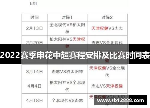 2022赛季申花中超赛程安排及比赛时间表